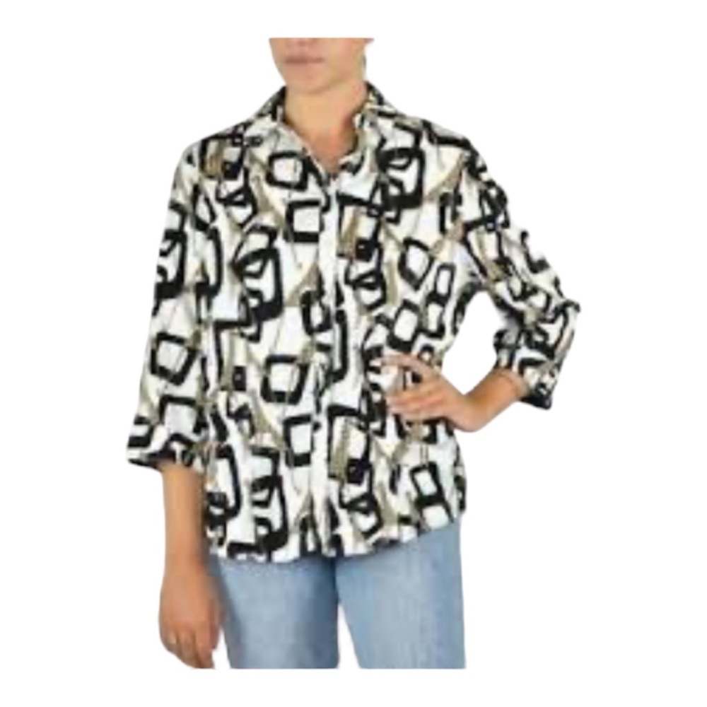 Chicos Statement Button Up Blouse Geo Print with Cheetahs Size‎ 1 (S/M)